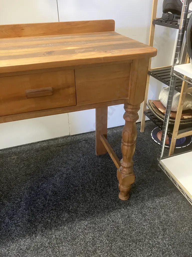 Recycled Single Drawer Console Table With Turned Front Legs. H83 W116 D46cm Image 1++