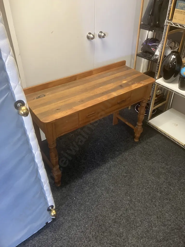 Recycled Single Drawer Console Table With Turned Front Legs. H83 W116 D46cm Image 1++