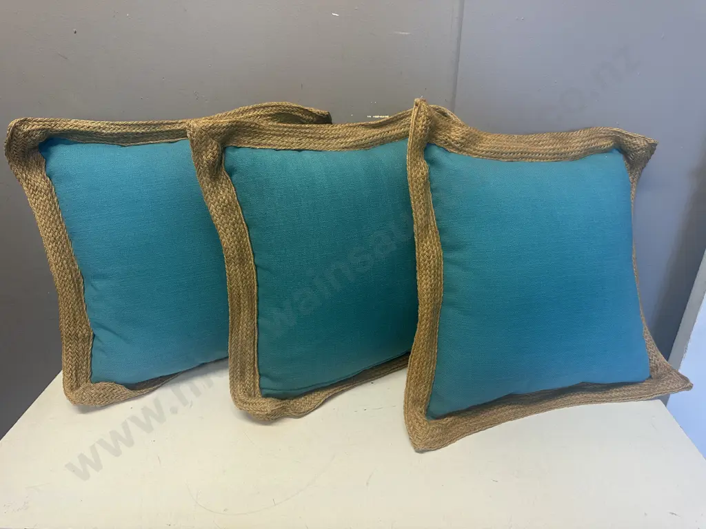 Designer Square Cushions x3 With Rope Plaited Detail Image 1++