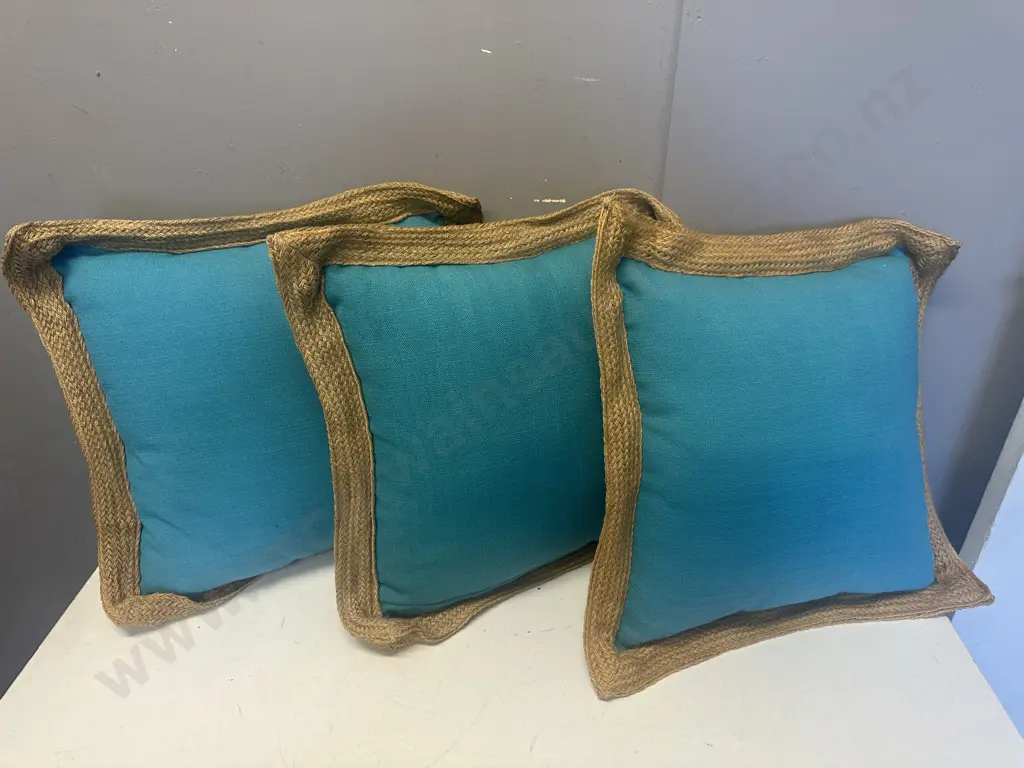 Designer Square Cushions x3 With Rope Plaited Detail Image 1++