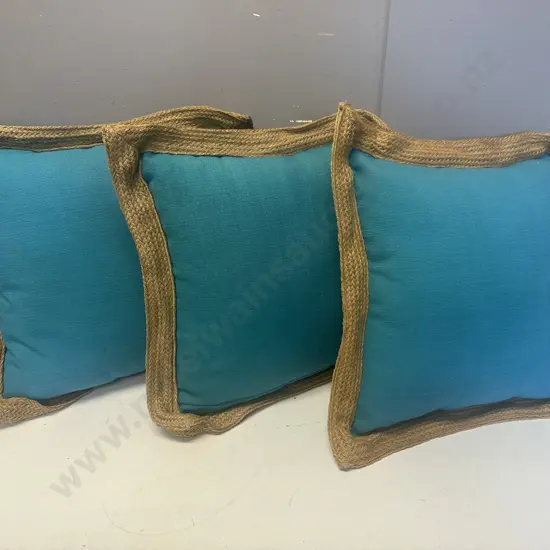 Designer Square Cushions x3 With Rope Plaited Detail