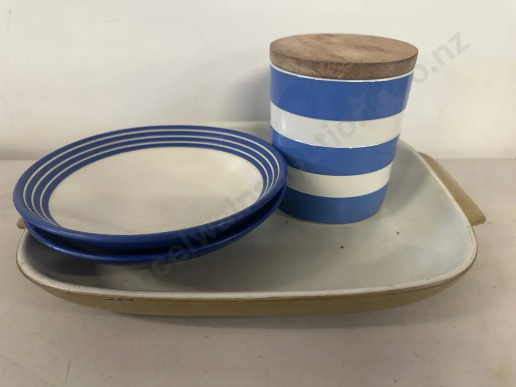 Cornish Kitchen Ware Cannister, Denby Small Dishes & Serving Dish. Image 1++