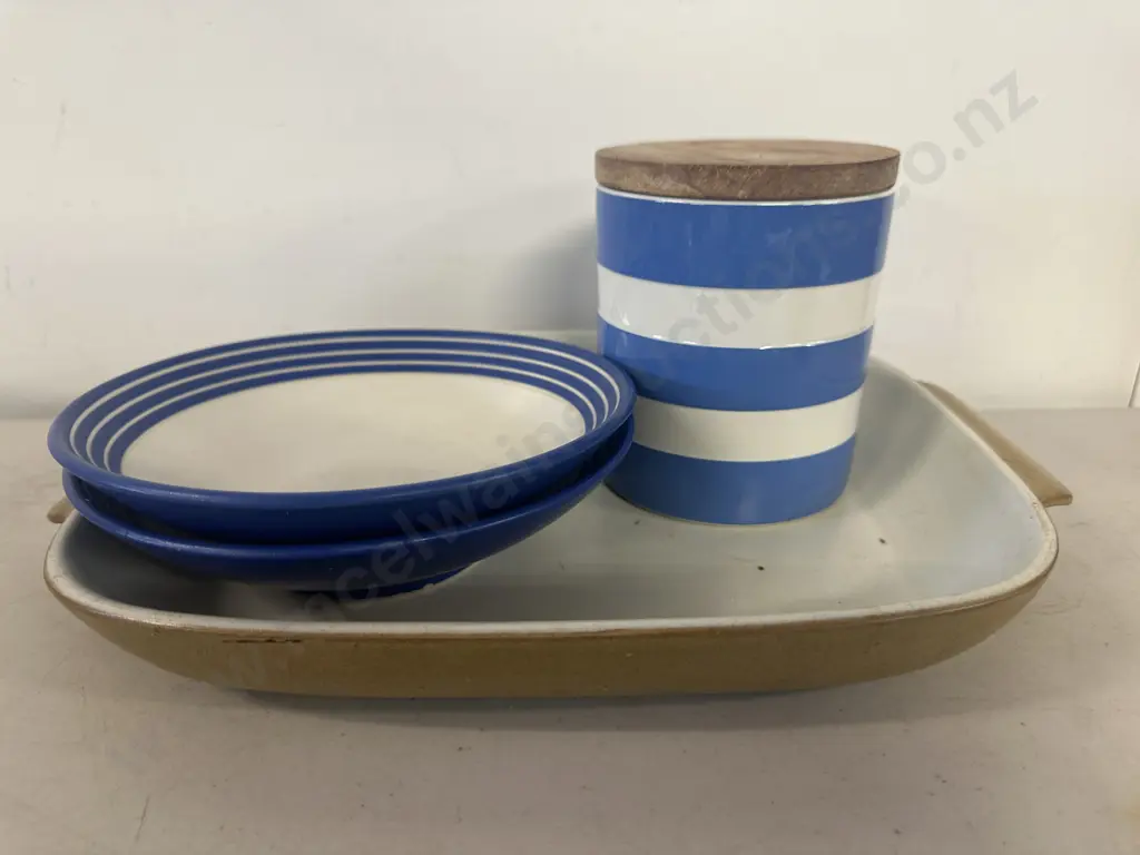 Cornish Kitchen Ware Cannister, Denby Small Dishes & Serving Dish. Image 1++