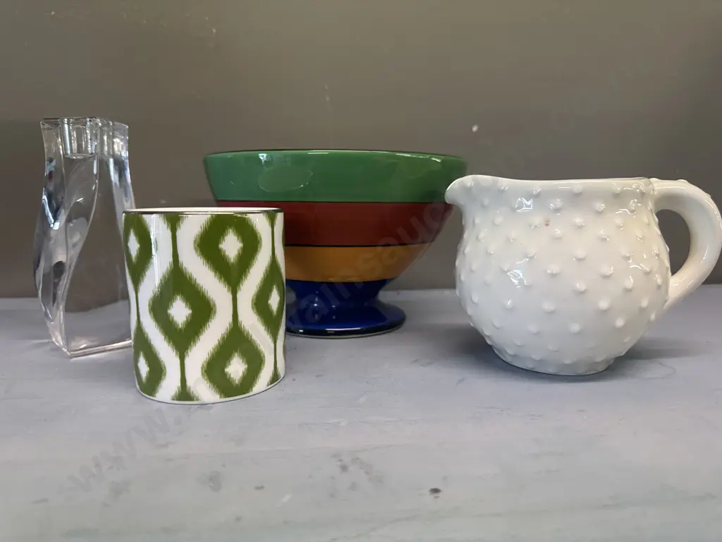 Selection Of China Items Including Footed Striped Bowl, Creamer, Wedgwood Etc Image 1++