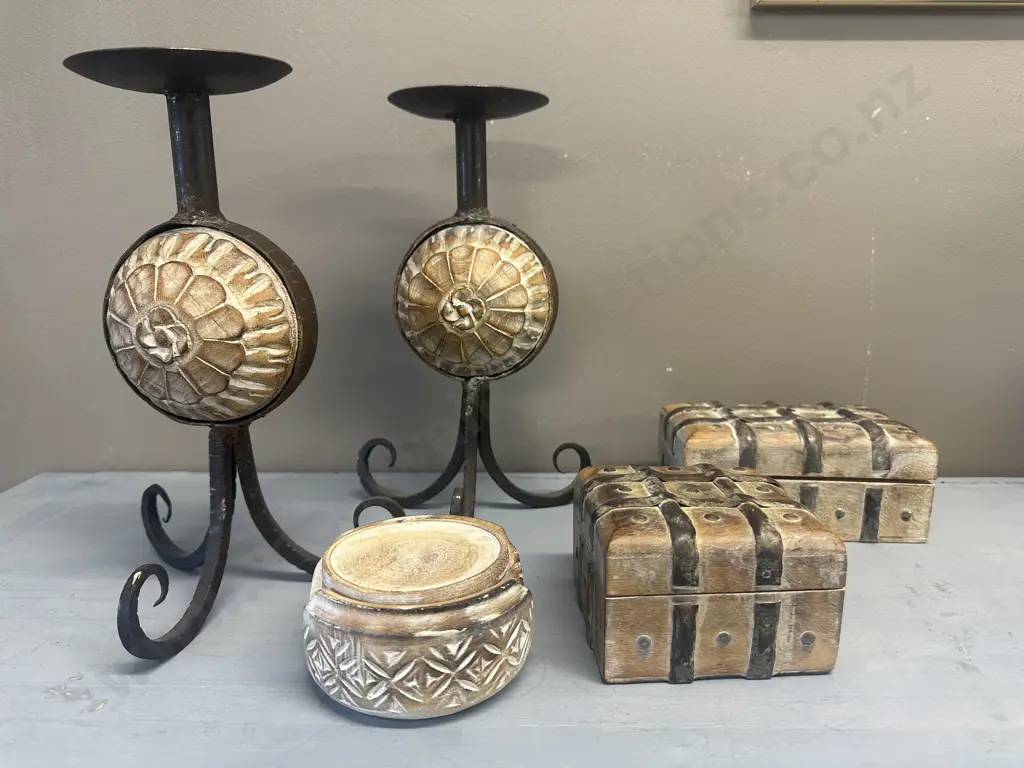 Pair Of Wrought Candle Holders, Coasters & Jewellery Boxes x2 Image 1++