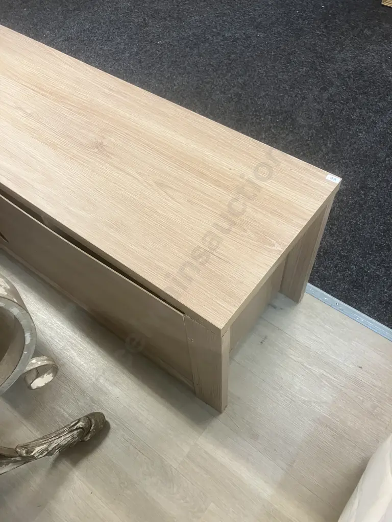 White Oak Effect TV Stand, 2 Soft Close Doors. H45 W150 D39cm (Needs Glue & Screws - As Found) Image 1++