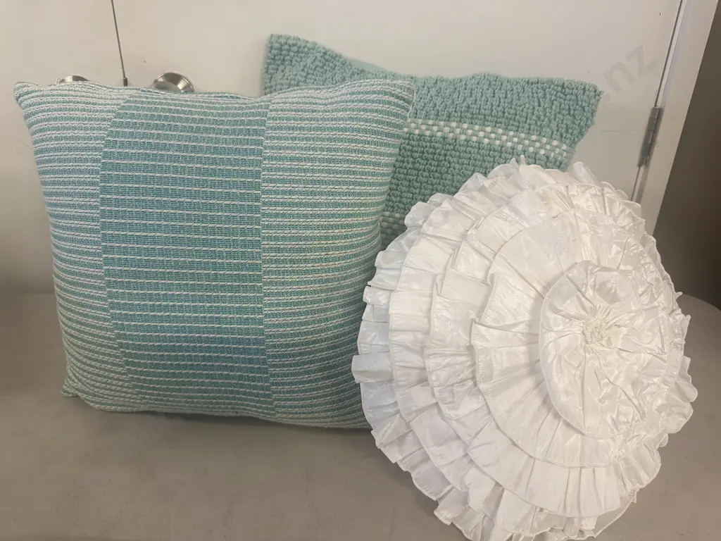 Designer Cushions x3 Turquoise & White Image 1++
