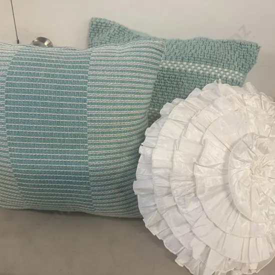 Designer Cushions x3 Turquoise & White