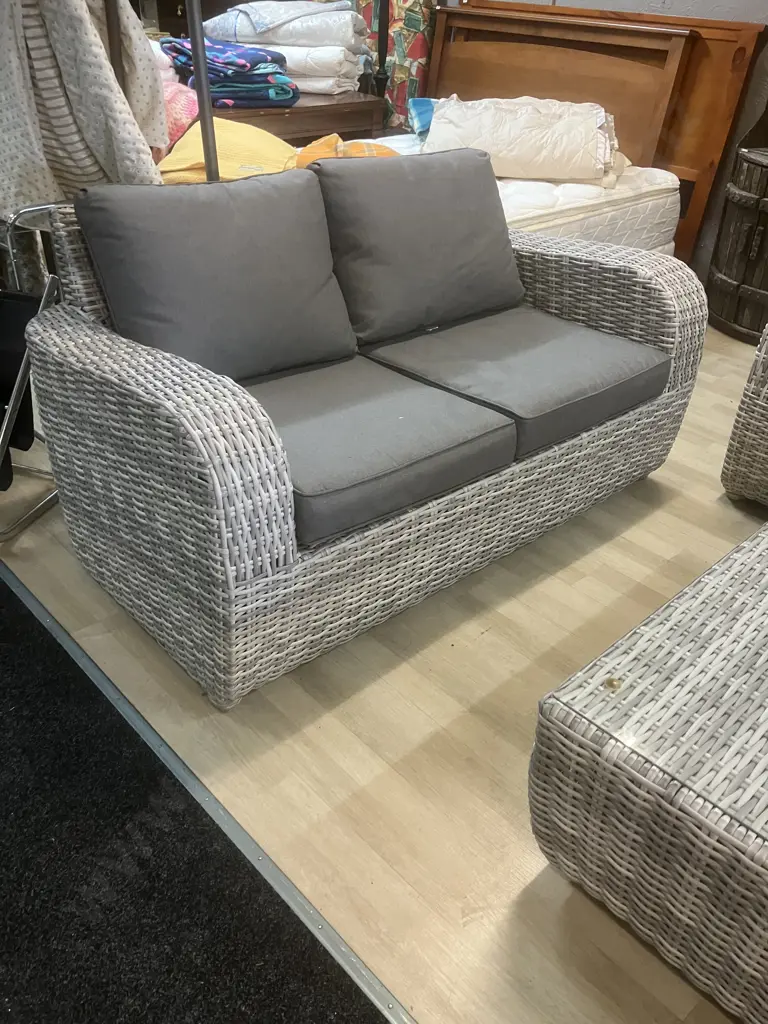 Pair of Outdoor PE Rattan Wicker Couches With Coffee Table With Glass Top Image 1++