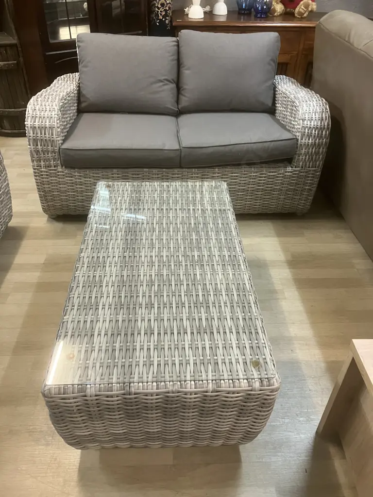 Pair of Outdoor PE Rattan Wicker Couches With Coffee Table With Glass Top Image 1++