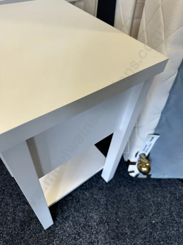 Pair Of Painted White Bedsides With Single Drawer & Silver Coloured Handles Image 1++