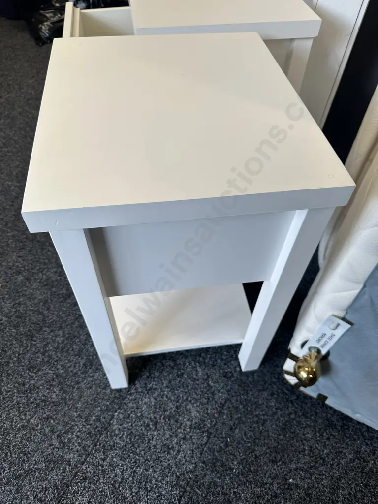 Pair Of Painted White Bedsides With Single Drawer & Silver Coloured Handles Image 1++