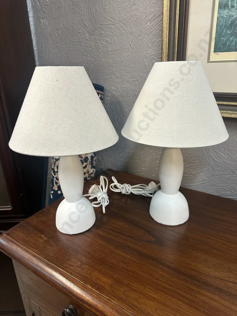 Pair Of Table Lamps Cream Base With Linen Look Shades H40cm. Image 1++