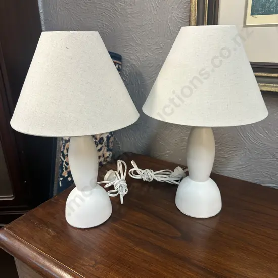 Pair Of Table Lamps Cream Base With Linen Look Shades H40cm.