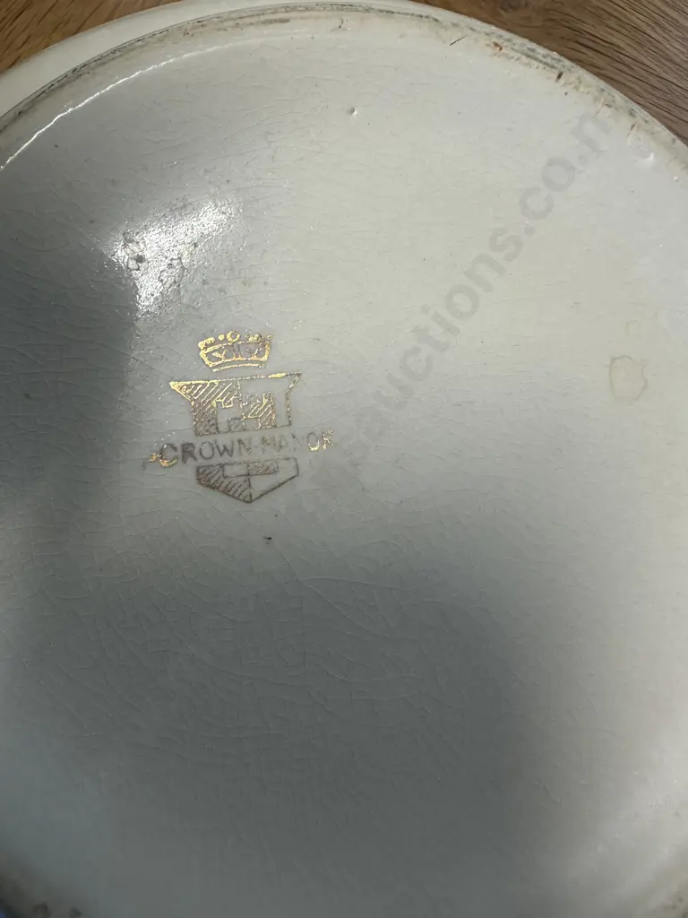 Large Vintage Crown Manor Mixing Bowl Cream With Orange & Grey Striped Detail H14,Dia32cm. Image 1++