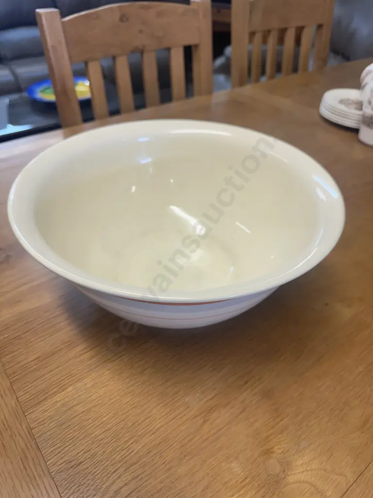 Large Vintage Crown Manor Mixing Bowl Cream With Orange & Grey Striped Detail H14,Dia32cm. Image 1++