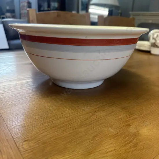 Large Vintage Crown Manor Mixing Bowl Cream With Orange & Grey Striped Detail H14,Dia32cm.
