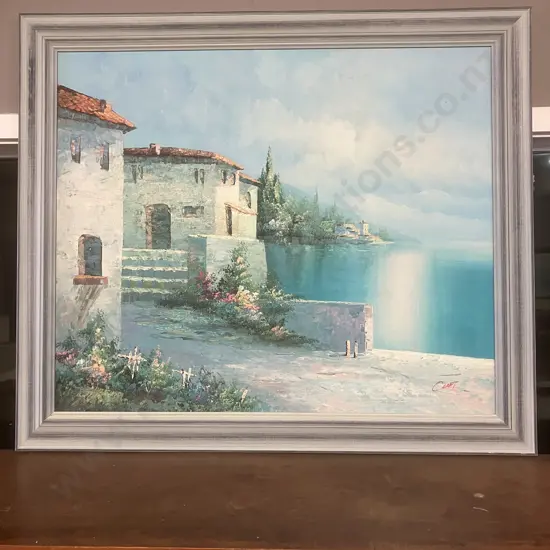 Oil Painting of a Mediterranean Scene Signed C.Loft. 62 x 72.5cm