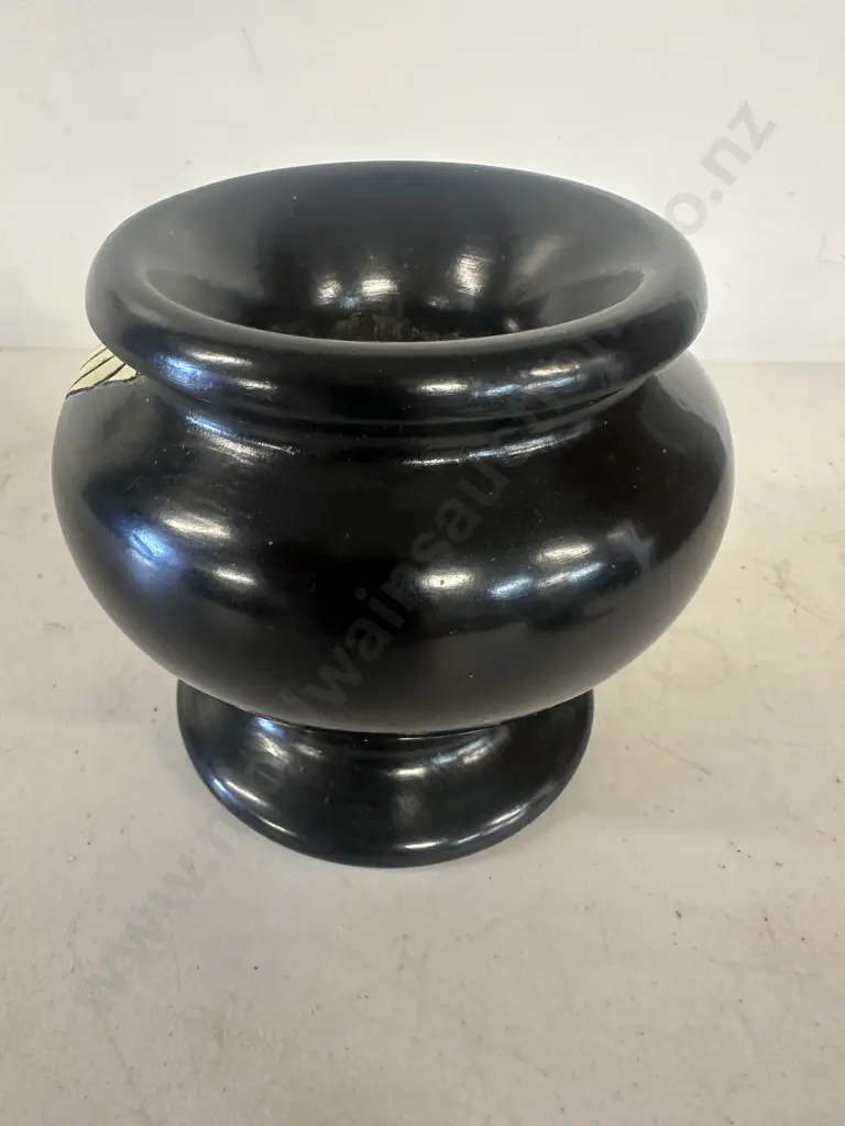 Vintage Black Vase With Red/Yellow Detail H13cm. Image 1++