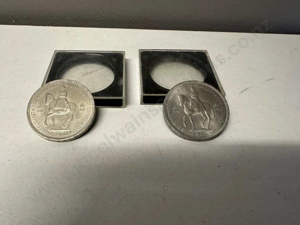 1953 British Elizabeth II Coronation Five Shillings/Coins x2 Image 1++