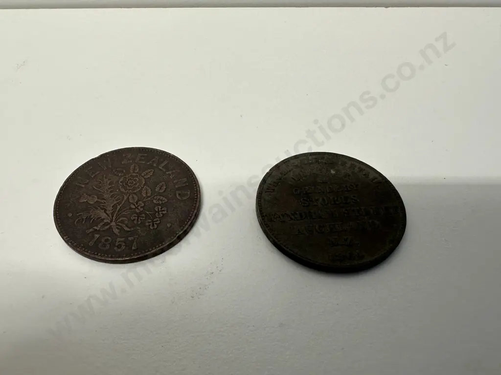 Antique New Zealand Tokens Including 1857 M.Somerville Auckland & 1864 B.Gittos One Penny Image 1++