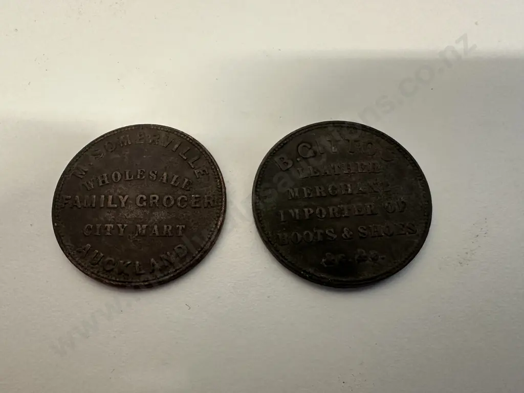 Antique New Zealand Tokens Including 1857 M.Somerville Auckland & 1864 B.Gittos One Penny Image 1++
