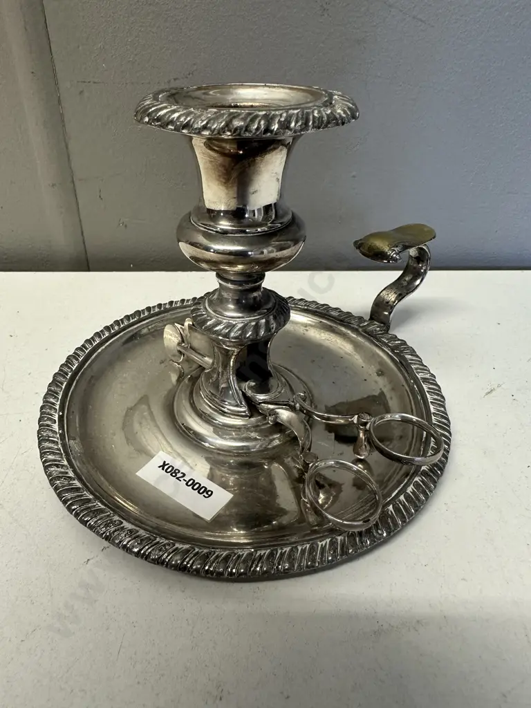 Antique Silver Plate Chamberstick With Wick Trimmers Image 1++