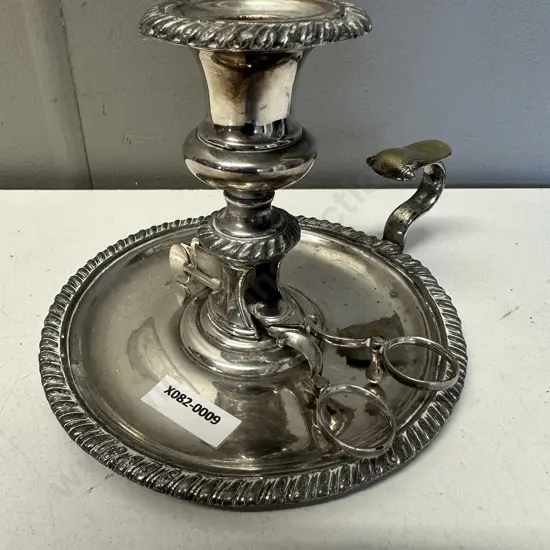 Antique Silver Plate Chamberstick With Wick Trimmers