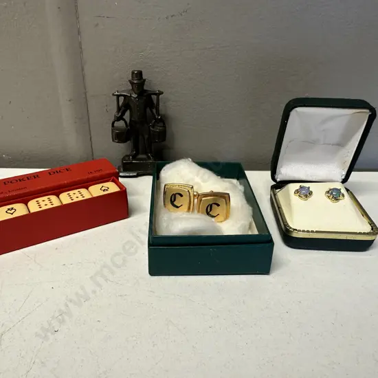 Vintage Items Including Hummel Ornament (af), Earrings, Cufflinks Etc