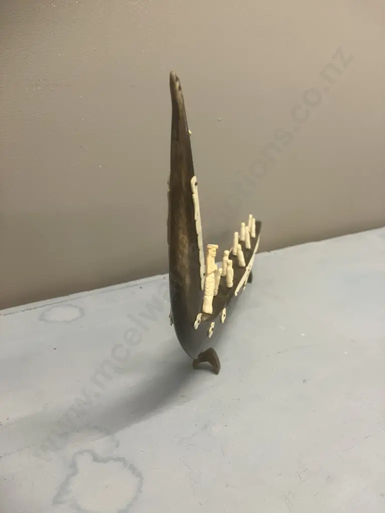 Carved Horn Snake Boat (As Found). L36cm Image 1++