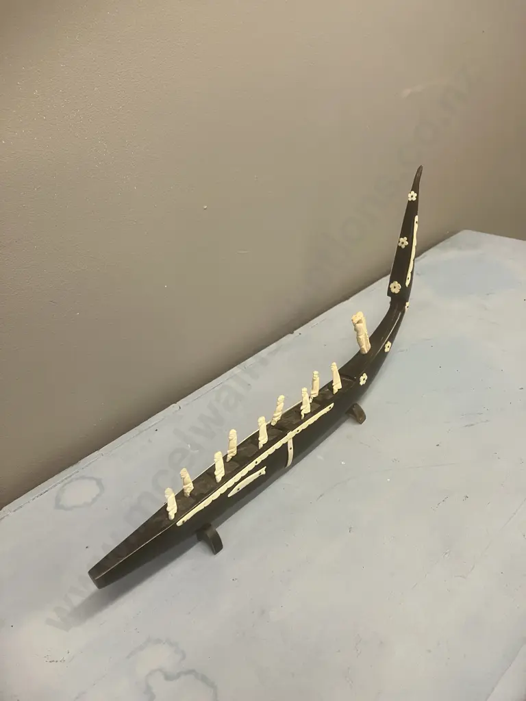 Carved Horn Snake Boat (As Found). L36cm Image 1++