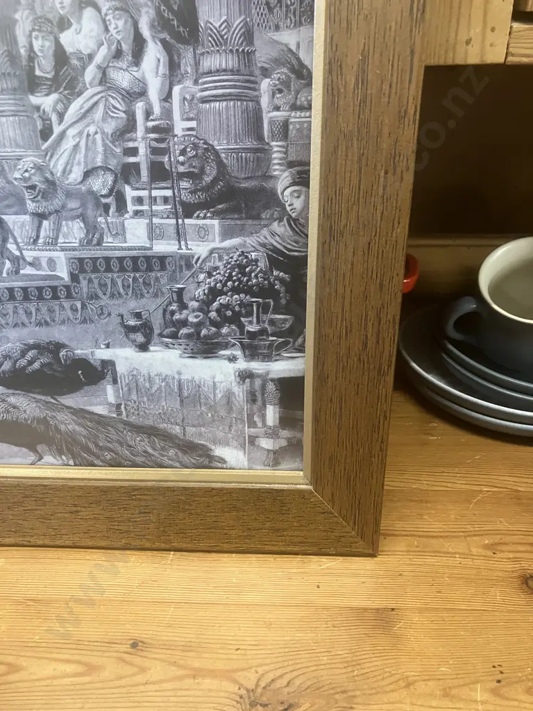 Edward Poynter (1836) 'The Visit of the Queen of Sheba to King Solomon Oak Framed Print. 49 x 71cm Image 1++