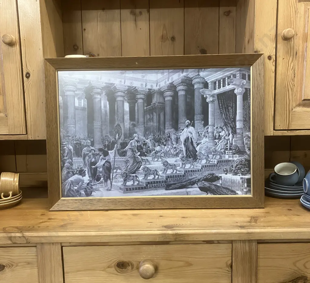 Edward Poynter (1836) 'The Visit of the Queen of Sheba to King Solomon Oak Framed Print. 49 x 71cm Image 1++