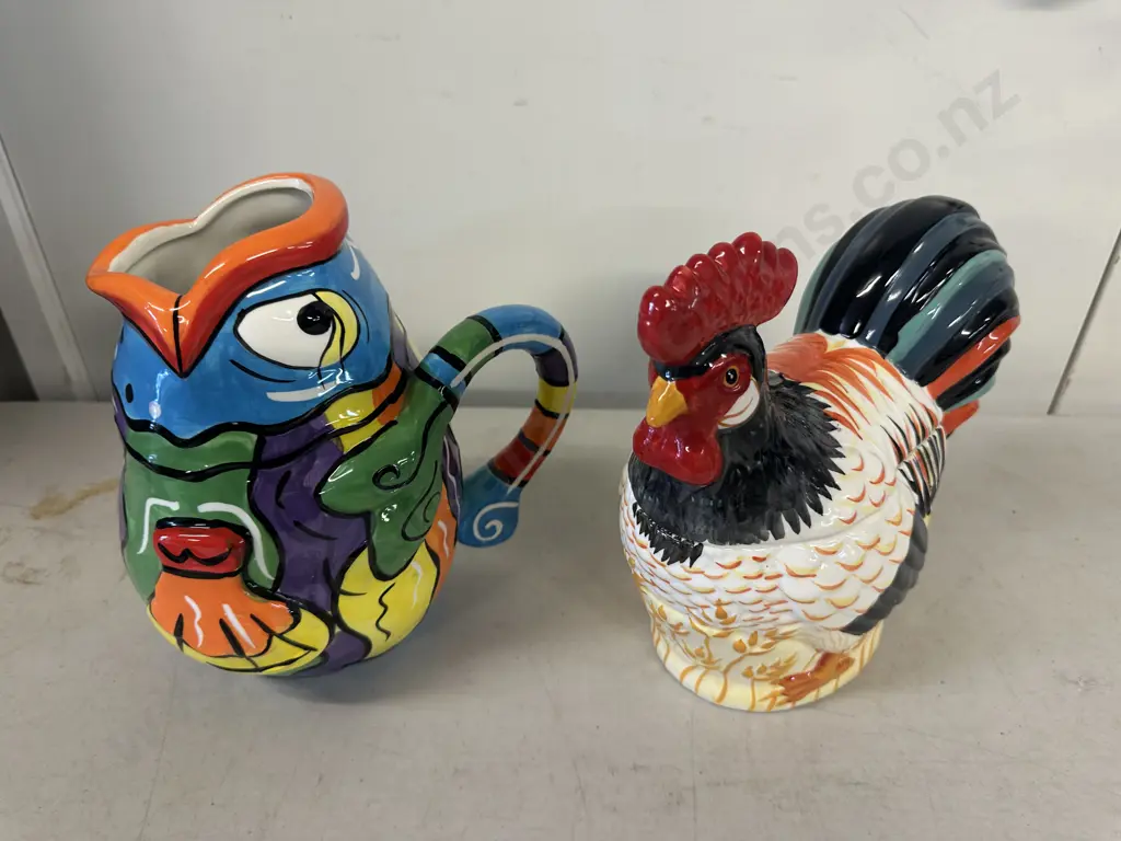 Living Art Funky Fish Pitcher & Living Art Homestead Lidded Chicken/Egg Container Image 1++