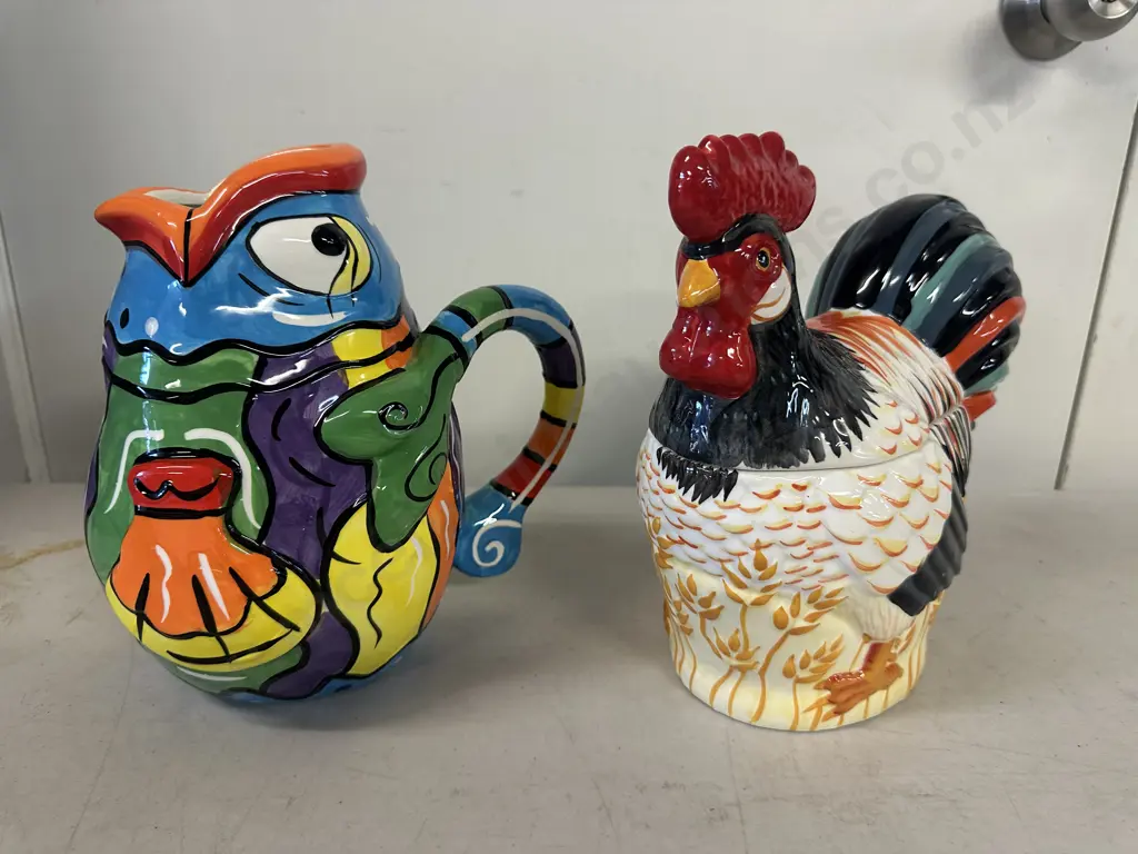 Living Art Funky Fish Pitcher & Living Art Homestead Lidded Chicken/Egg Container Image 1++