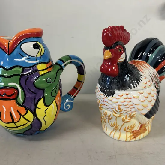 Living Art Funky Fish Pitcher & Living Art Homestead Lidded Chicken/Egg Container