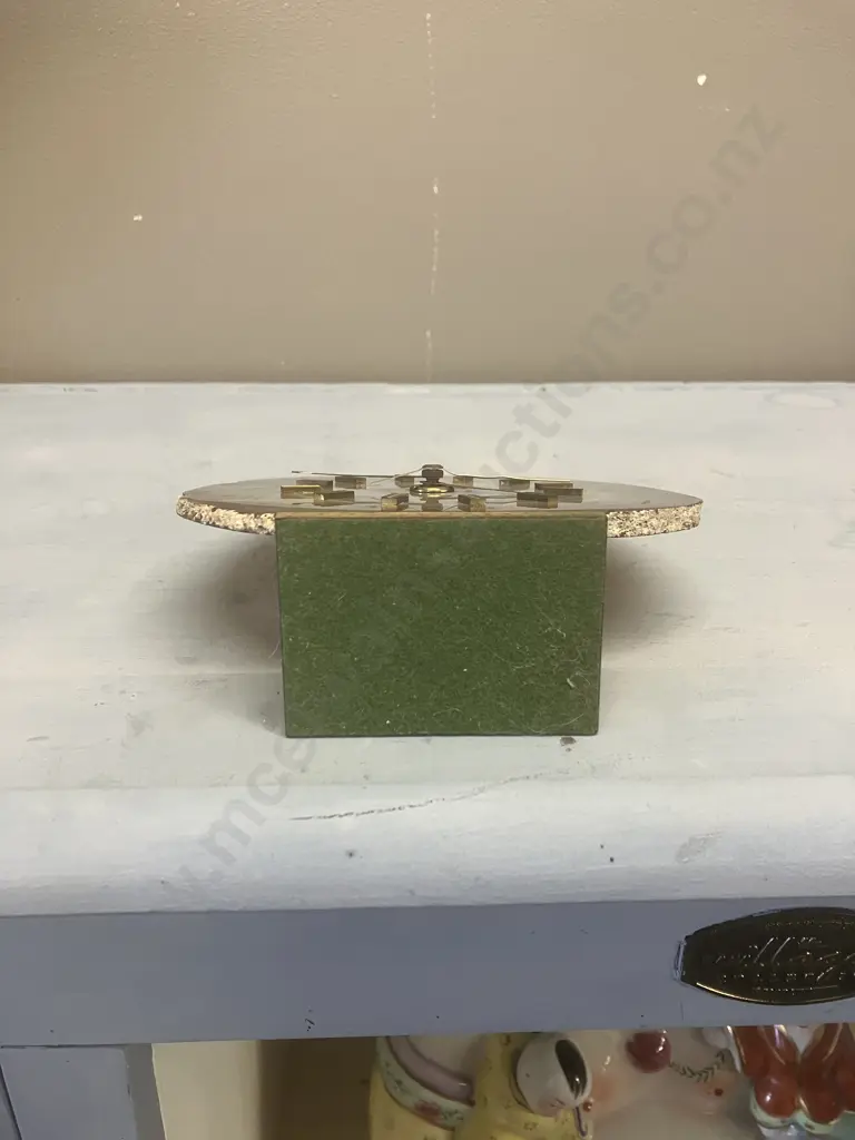 Natural Agate Slice Clock With Brass Details & Felted Brass Base. 14 x 14cm Image 1++