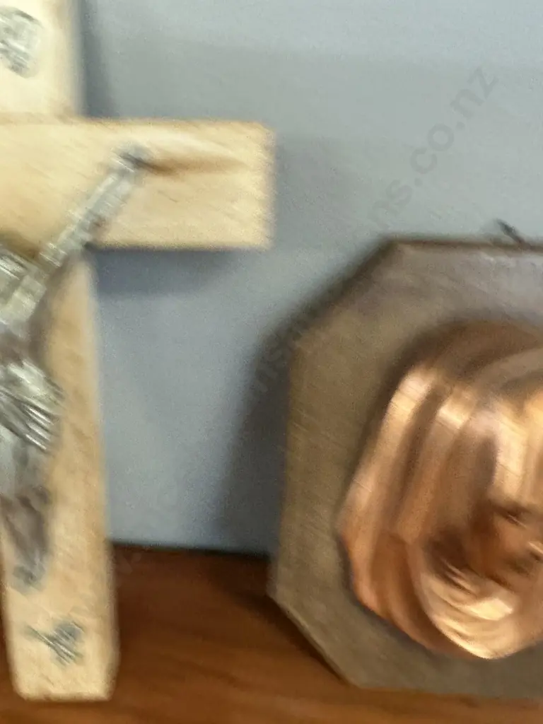 Vintage Wooden Pectoral Crucifix With INRI and Skull & Crossbones. L28cm Image 1++