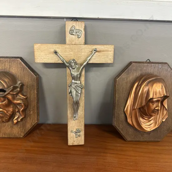 Vintage Wooden Pectoral Crucifix With INRI and Skull & Crossbones. L28cm