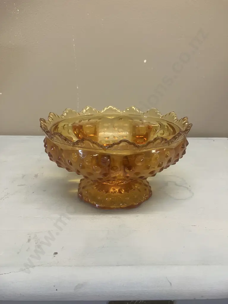 Vintage Fenton Hobnail Amber Candle Bowl, 5 Candle. 9 x 16.5cm Image 1++