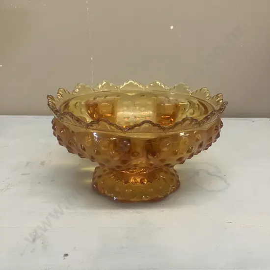 Vintage Fenton Hobnail Amber Candle Bowl, 5 Candle. 9 x 16.5cm