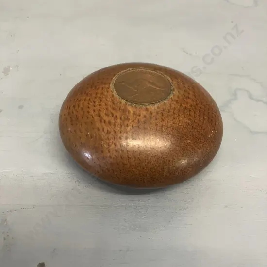 Australian Wooden Paperweight With 1950 Australian Penny