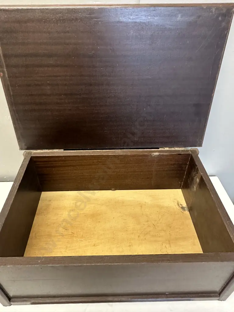 Vintage Storage Mahogany Storage Box With Hinged Lid H20,D36,W54cm. Image 1++