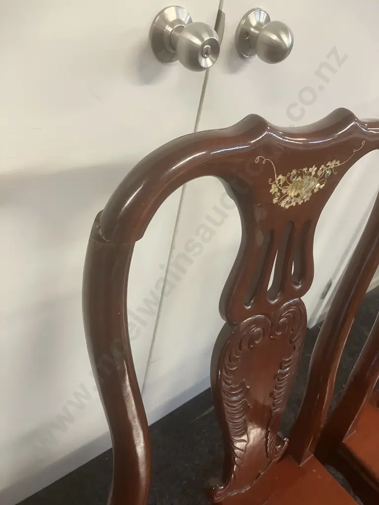 Set of Four Mother of Pearl Inlaid Rosewood Dining Chairs (As Found Condition) Image 1++