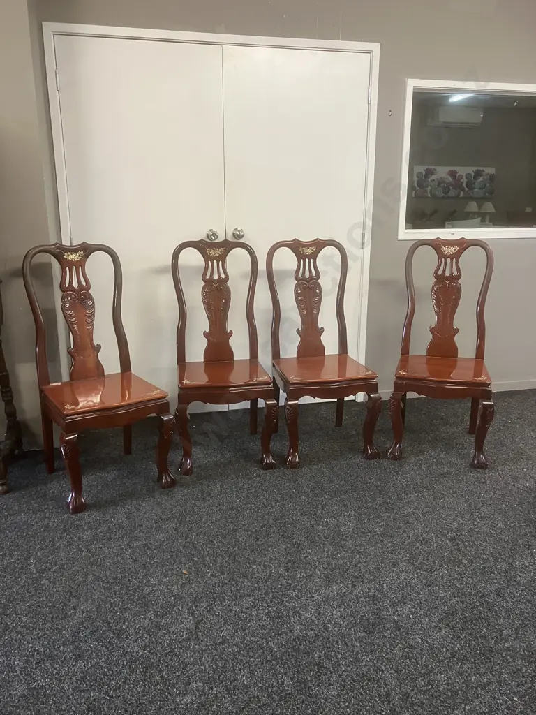 Set of Four Mother of Pearl Inlaid Rosewood Dining Chairs (As Found Condition) Image 1++