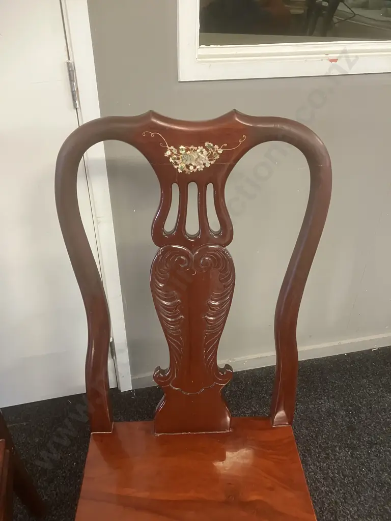 Set of Four Mother of Pearl Inlaid Rosewood Dining Chairs (As Found Condition) Image 1++