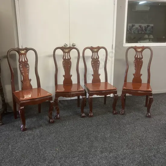 Set of Four Mother of Pearl Inlaid Rosewood Dining Chairs (As Found Condition)