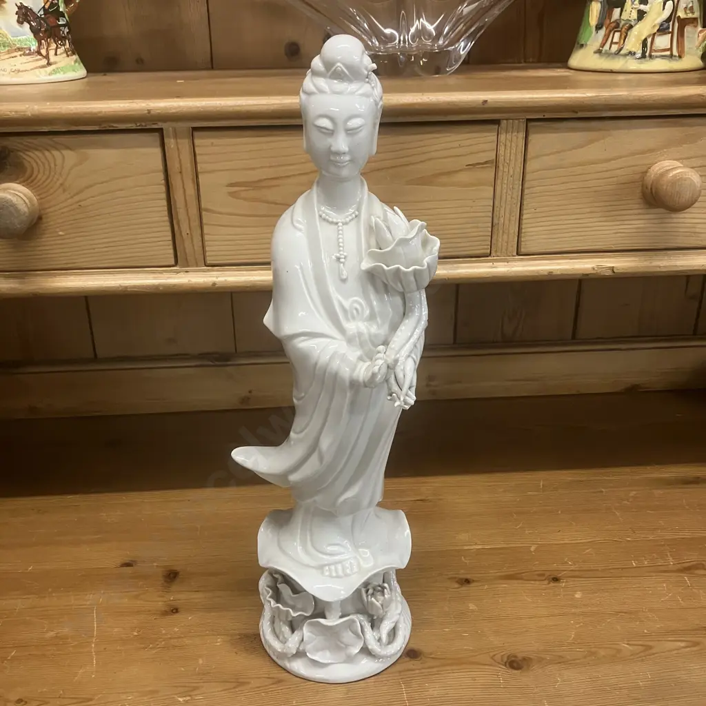 Vintage Chinese Wai Ming Guanyin Goddess Porcelain Figure Made In Hong Kong. H41cm (Damage to Fingers) Image 1++