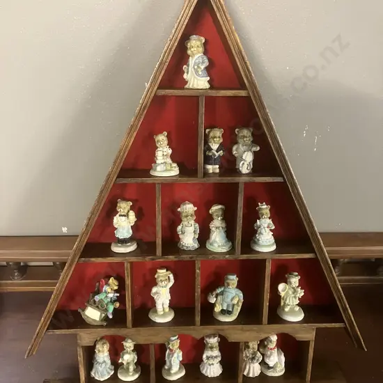 Miniature Display Stand With 18 Bear Figurines. H46 W38 D5cm