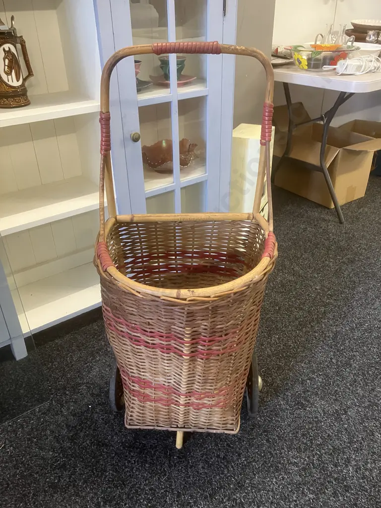 Wicker Shopping Trolley. H97cm Image 1++